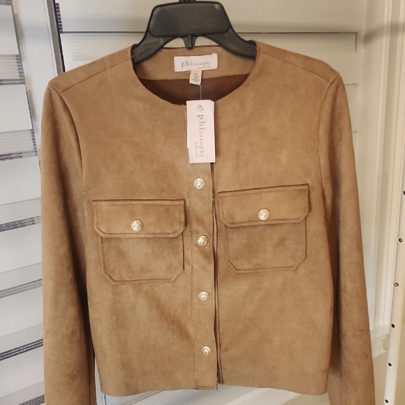 Philosophy Camel Women's Suede Biker Blazer Size S - Picture 3 of 5
